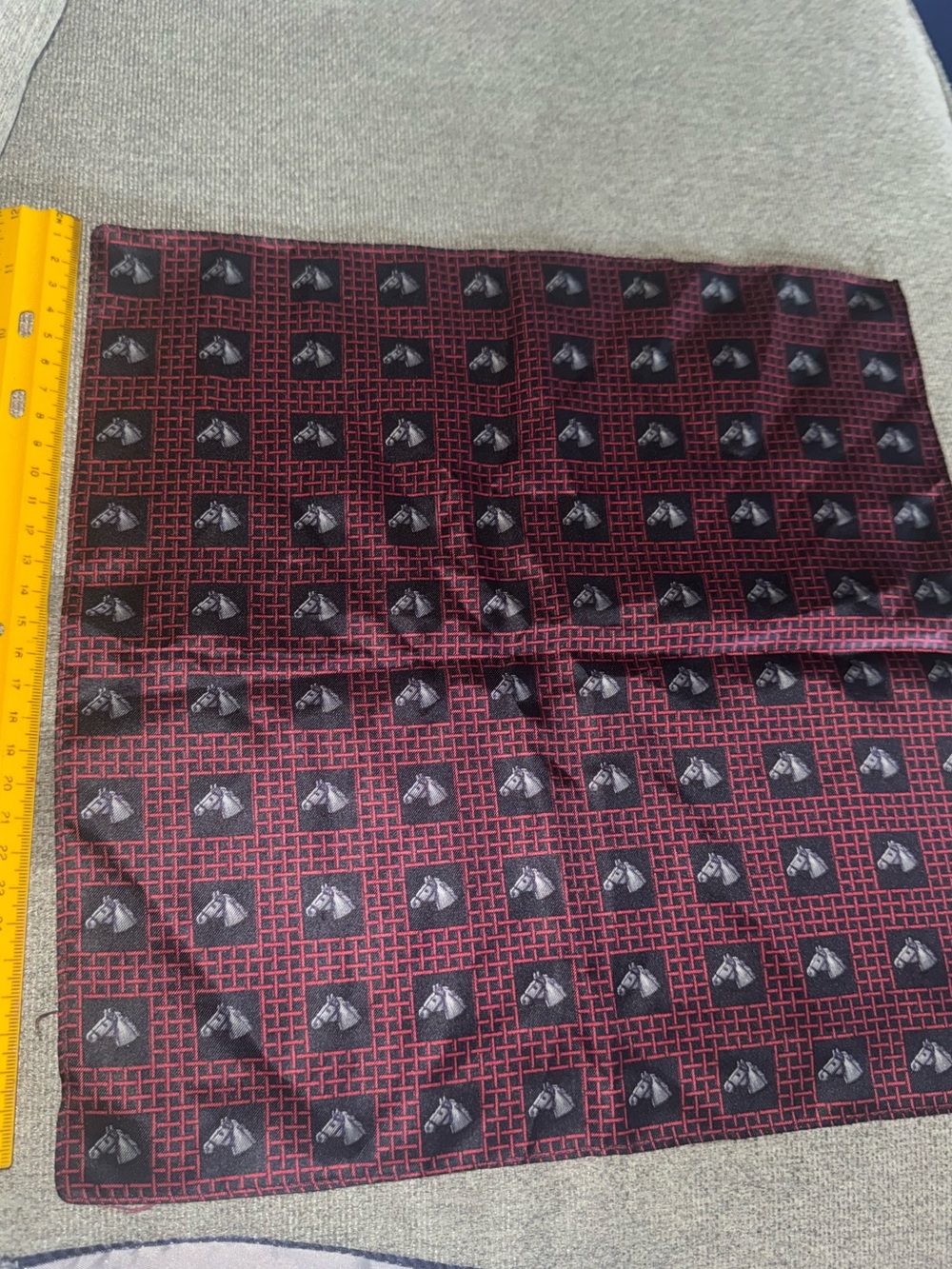 Men's Burgundy Patterned Pocket Square with Horse Heads